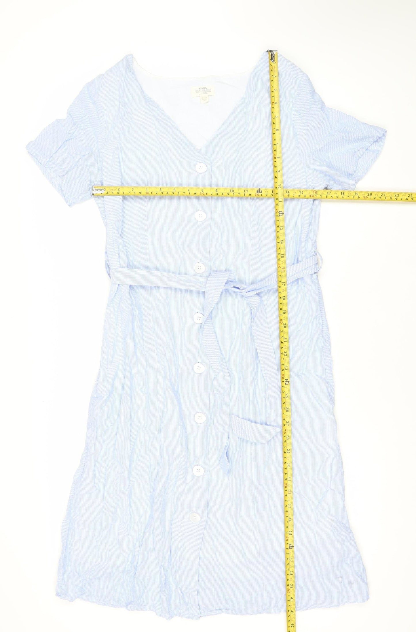 Mountain Warehouse Women Blue Size 10 Linen Cotton Belted Shirt Dress