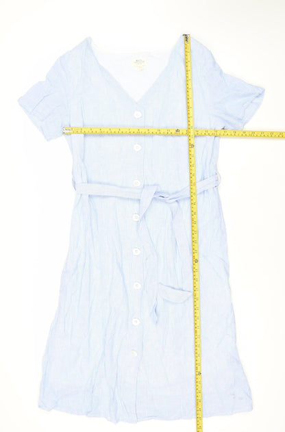 Mountain Warehouse Women Blue Size 10 Linen Cotton Belted Shirt Dress
