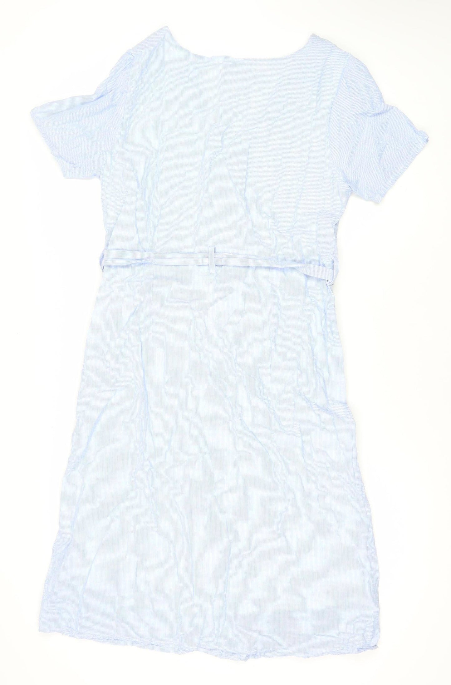 Mountain Warehouse Women Blue Size 10 Linen Cotton Belted Shirt Dress