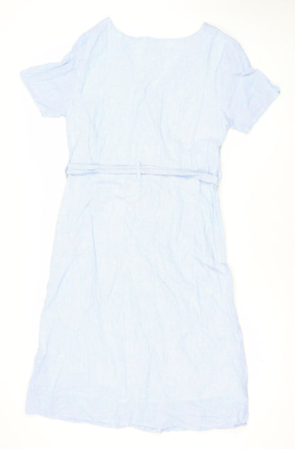 Mountain Warehouse Women Blue Size 10 Linen Cotton Belted Shirt Dress