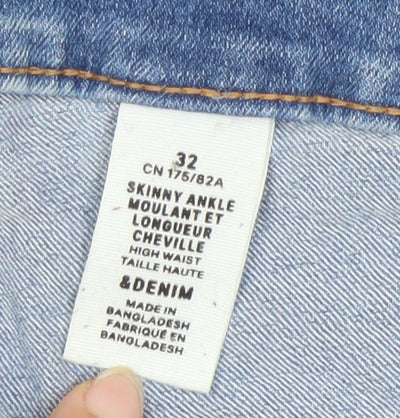 &Denim Women’s Blue High Waist Skinny Ankle Jeans Size 32