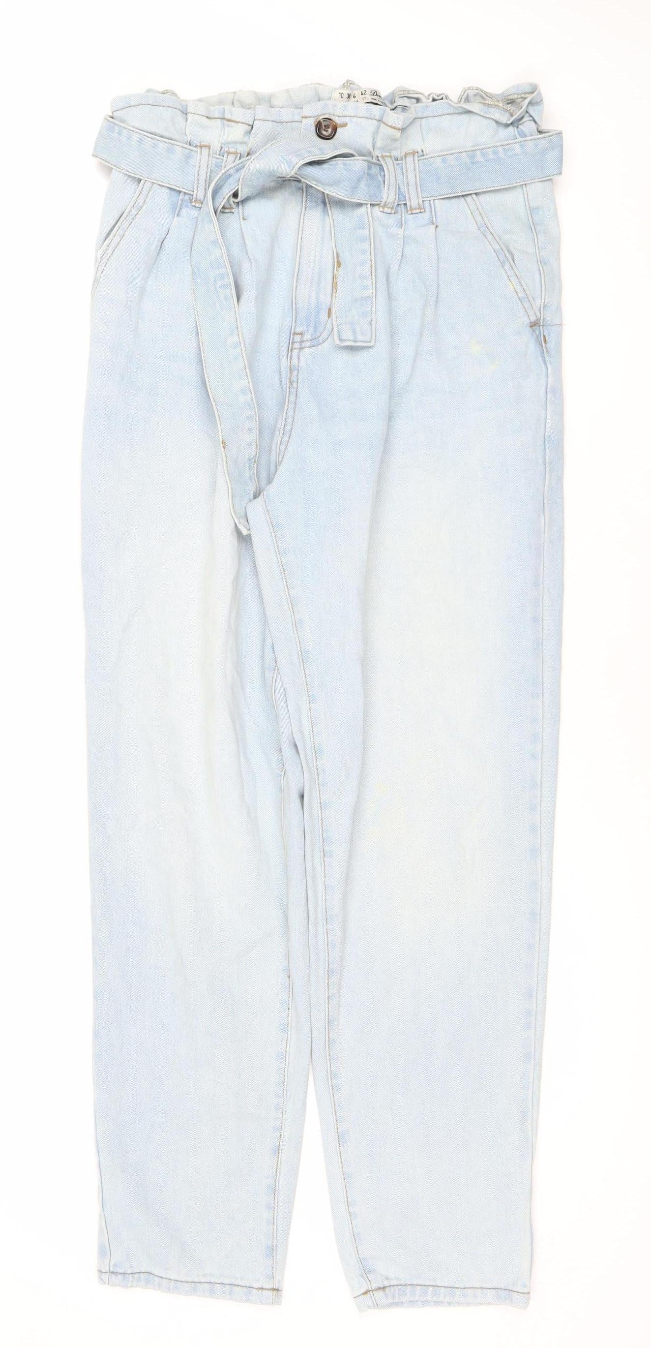 Denim Co. Women’s Blue Size 10 High-Rise Paperbag Belted Jeans