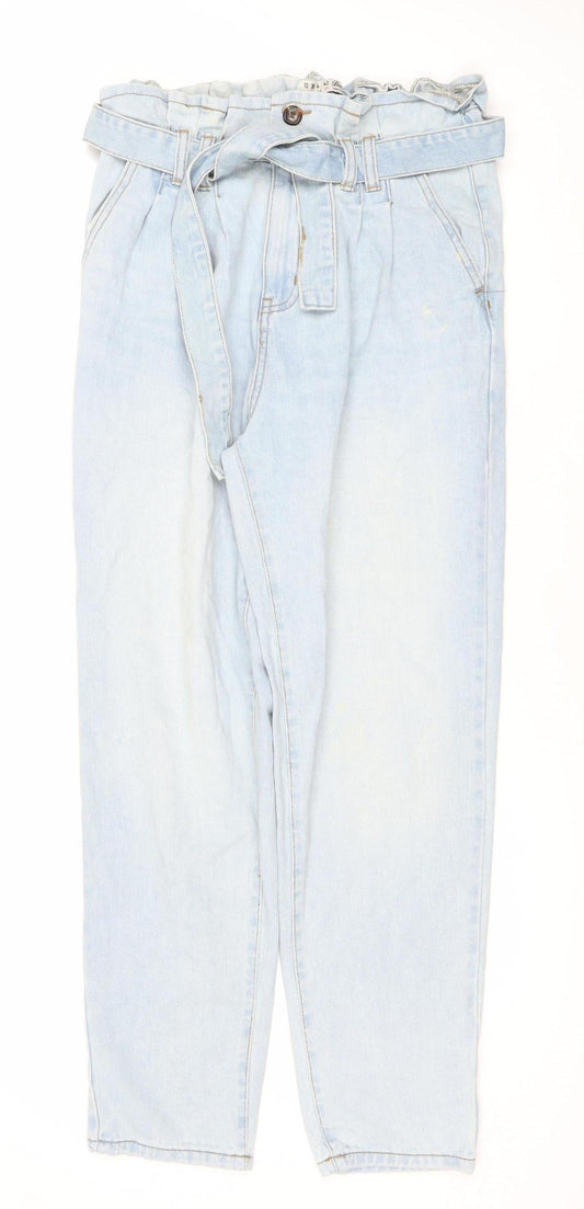 Denim Co. Women’s Blue Size 10 High-Rise Paperbag Belted Jeans