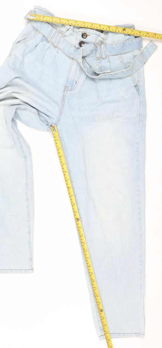Denim Co. Women’s Blue Size 10 High-Rise Paperbag Belted Jeans