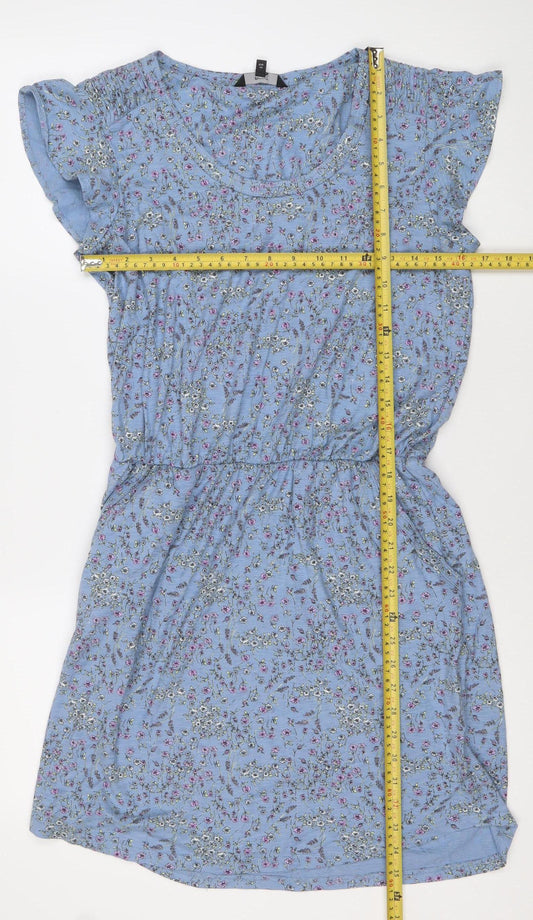 Next Womens Blue Floral Cotton Knee Length A-Line Dress Size 12