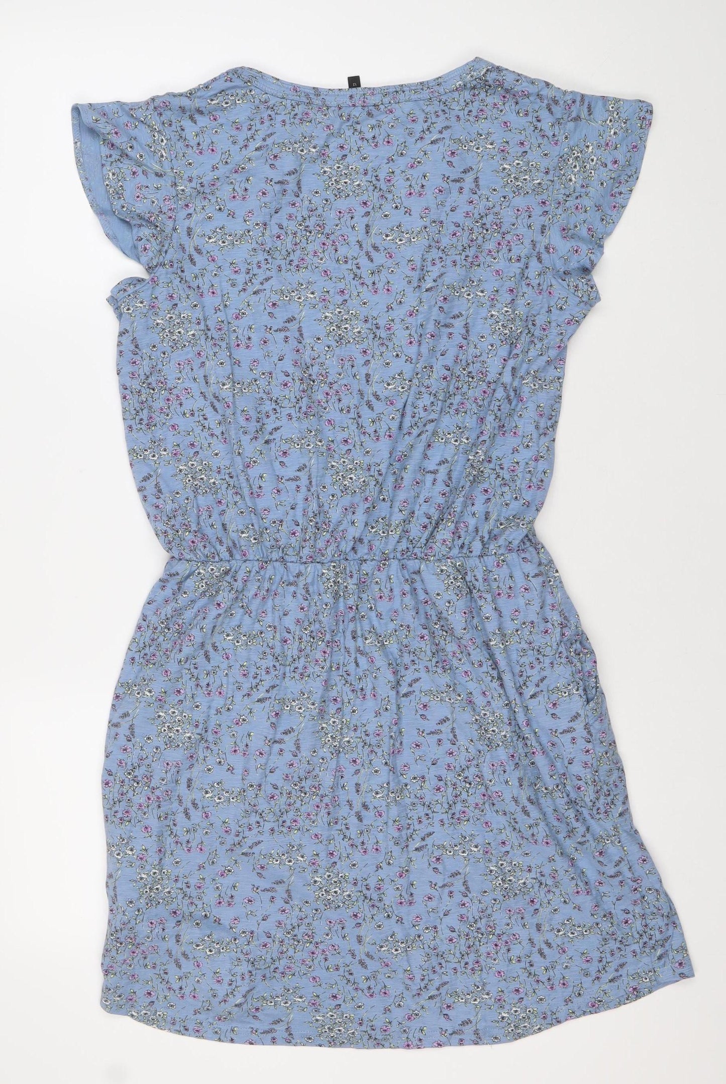 Next Womens Blue Floral Cotton Knee Length A-Line Dress Size 12