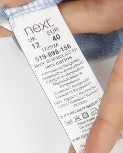 Next Womens Blue Floral Cotton Knee Length A-Line Dress Size 12