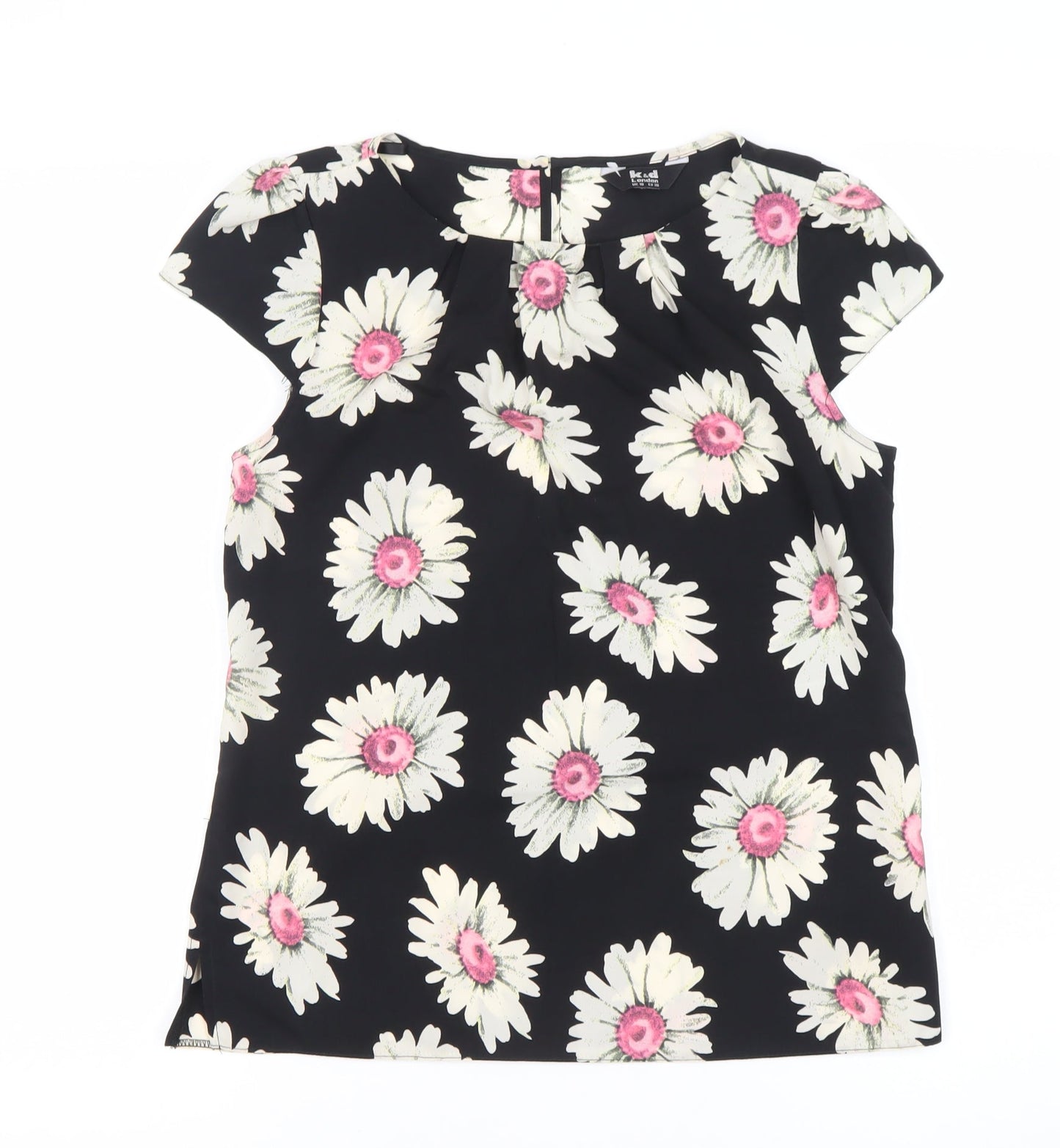 K&D London Women's Black Floral Blouse Size 10 Short Sleeve