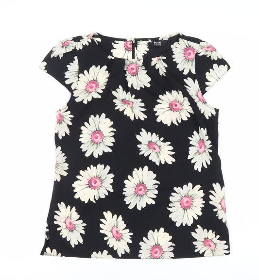 K&D London Women's Black Floral Blouse Size 10 Short Sleeve