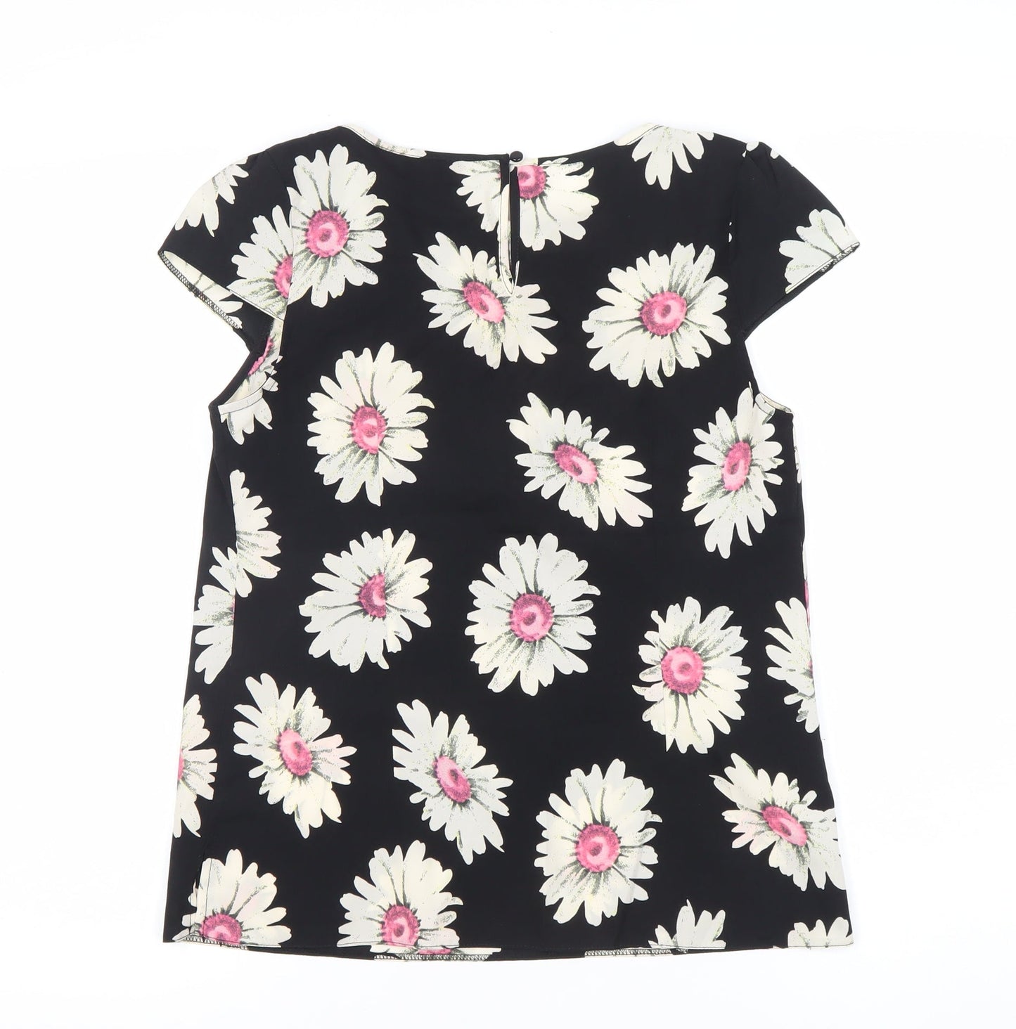 K&D London Women's Black Floral Blouse Size 10 Short Sleeve