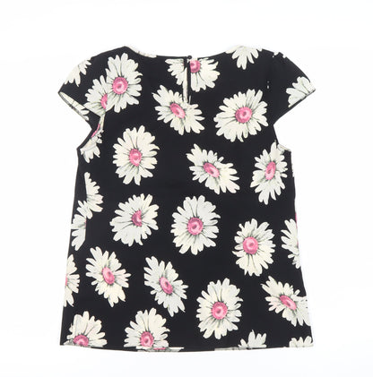 K&D London Women's Black Floral Blouse Size 10 Short Sleeve