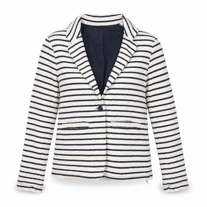 Superdry Women's White Striped Blazer Size S Notch Lapel Casual