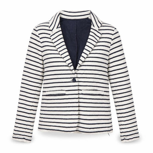 Superdry Women's White Striped Blazer Size S Notch Lapel Casual