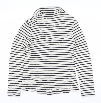 Superdry Women's White Striped Blazer Size S Notch Lapel Casual