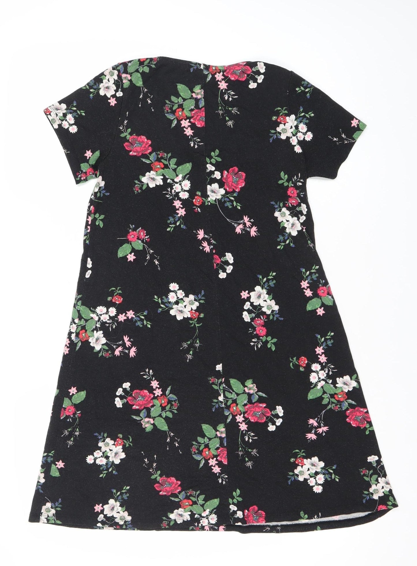 Pull&Bear Women’s Black Floral Bodycon Dress Size 8 Short Sleeve
