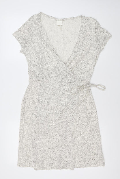 H&M Women's White Polka Dot Wrap Dress M Summer Casual Cotton Modal