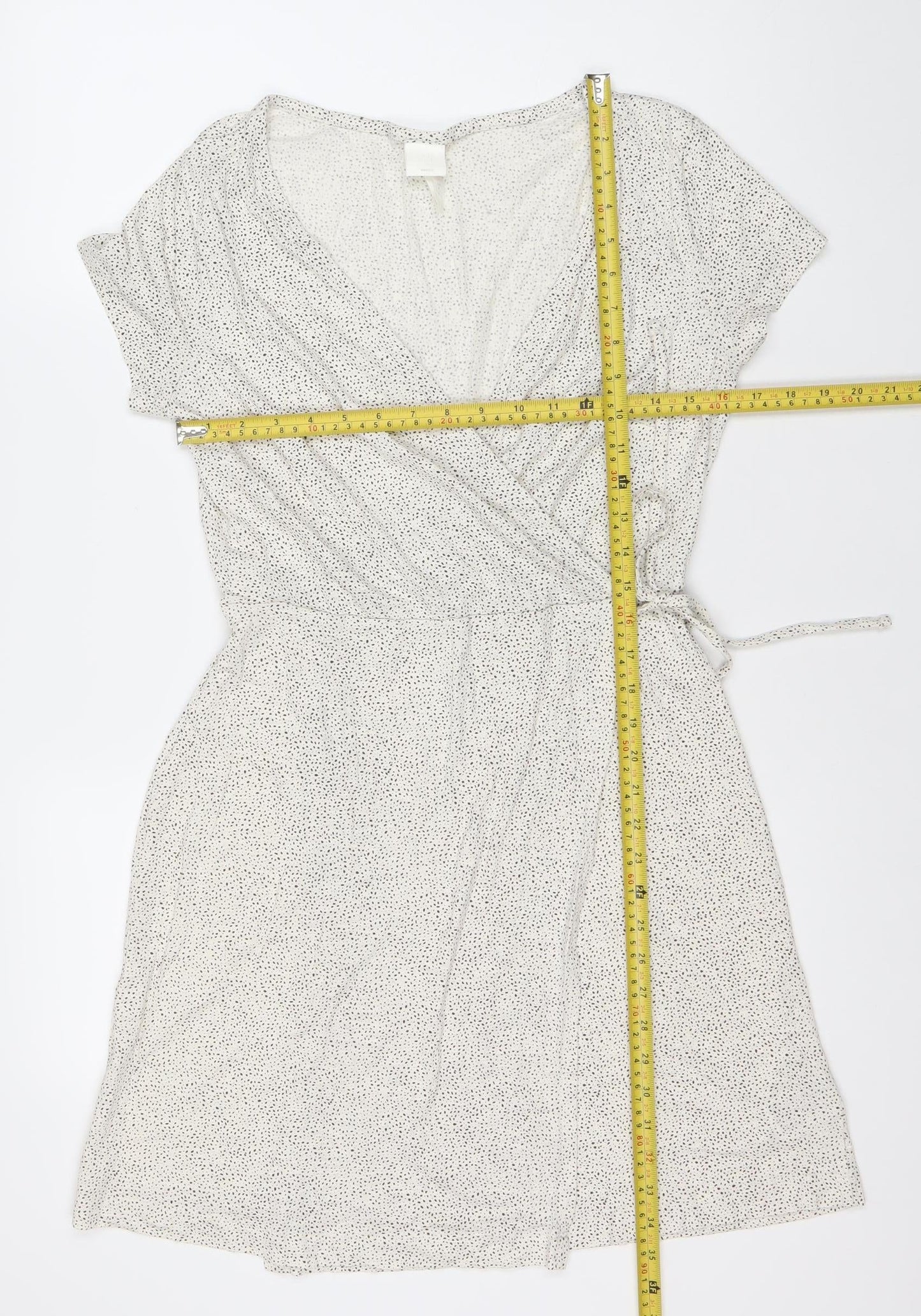 H&M Women's White Polka Dot Wrap Dress M Summer Casual Cotton Modal