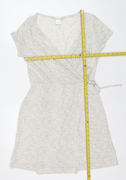 H&M Women's White Polka Dot Wrap Dress M Summer Casual Cotton Modal