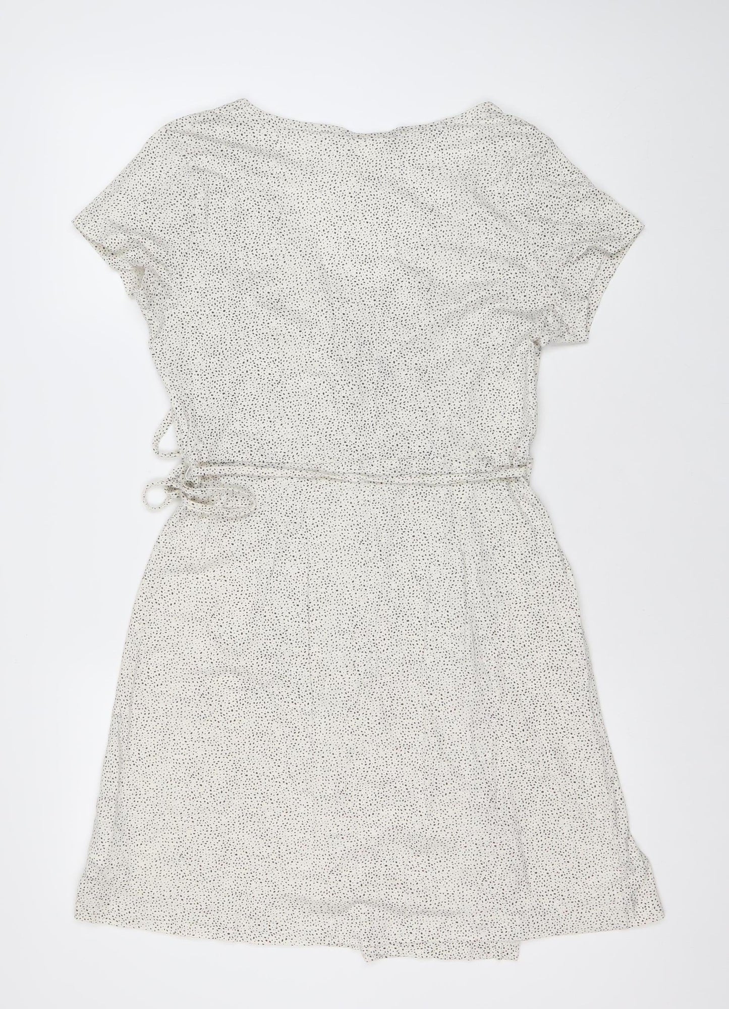 H&M Women's White Polka Dot Wrap Dress M Summer Casual Cotton Modal