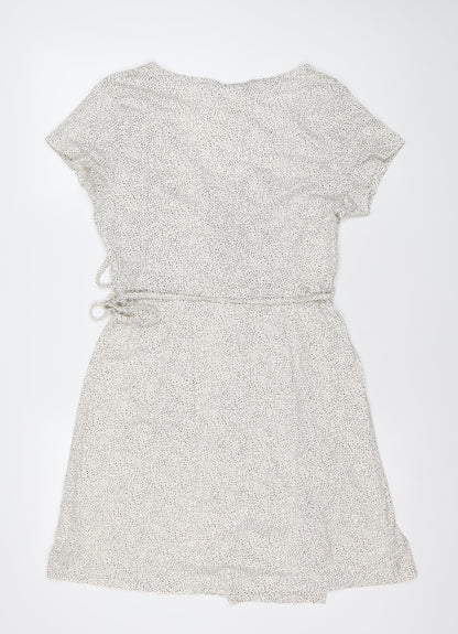 H&M Women's White Polka Dot Wrap Dress M Summer Casual Cotton Modal