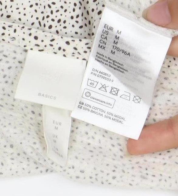 H&M Women's White Polka Dot Wrap Dress M Summer Casual Cotton Modal