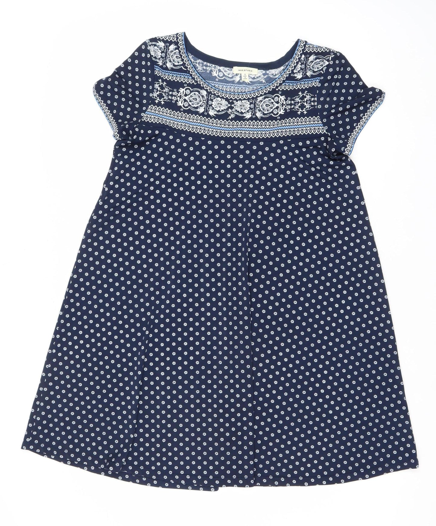 Max Studio Women’s Blue Polka Dot A-Line Dress Size S Knee Length