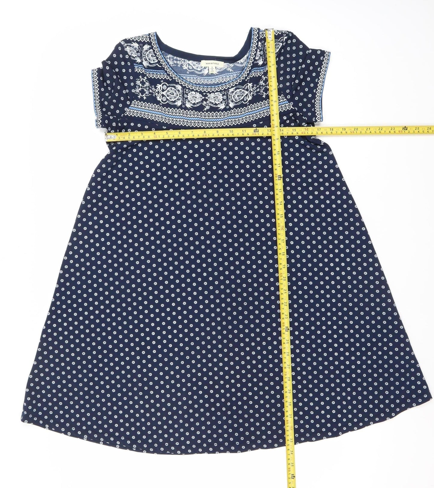 Max Studio Women’s Blue Polka Dot A-Line Dress Size S Knee Length