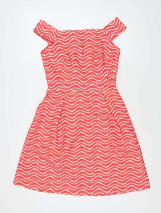 Warehouse Women’s Pink Geometric Fit & Flare Dress Size 8 Knee Length