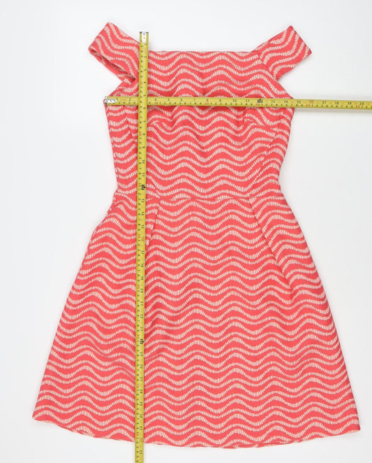 Warehouse Women’s Pink Geometric Fit & Flare Dress Size 8 Knee Length
