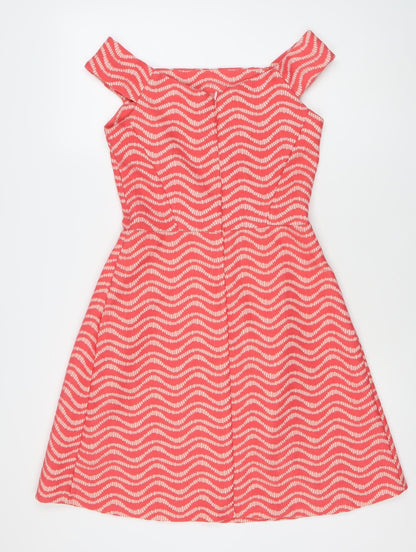 Warehouse Women’s Pink Geometric Fit & Flare Dress Size 8 Knee Length