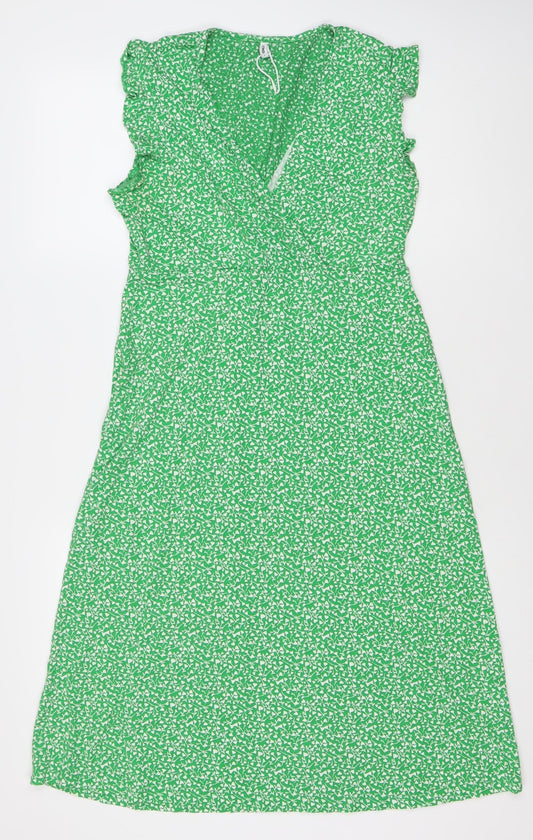 ONLY Women's Green Floral Midi Wrap Dress Sleeveless Size M
