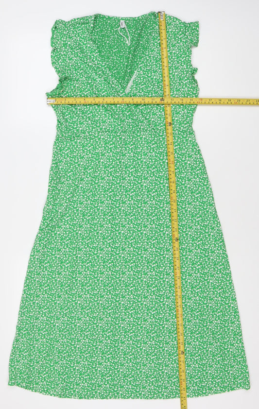 ONLY Women's Green Floral Midi Wrap Dress Sleeveless Size M