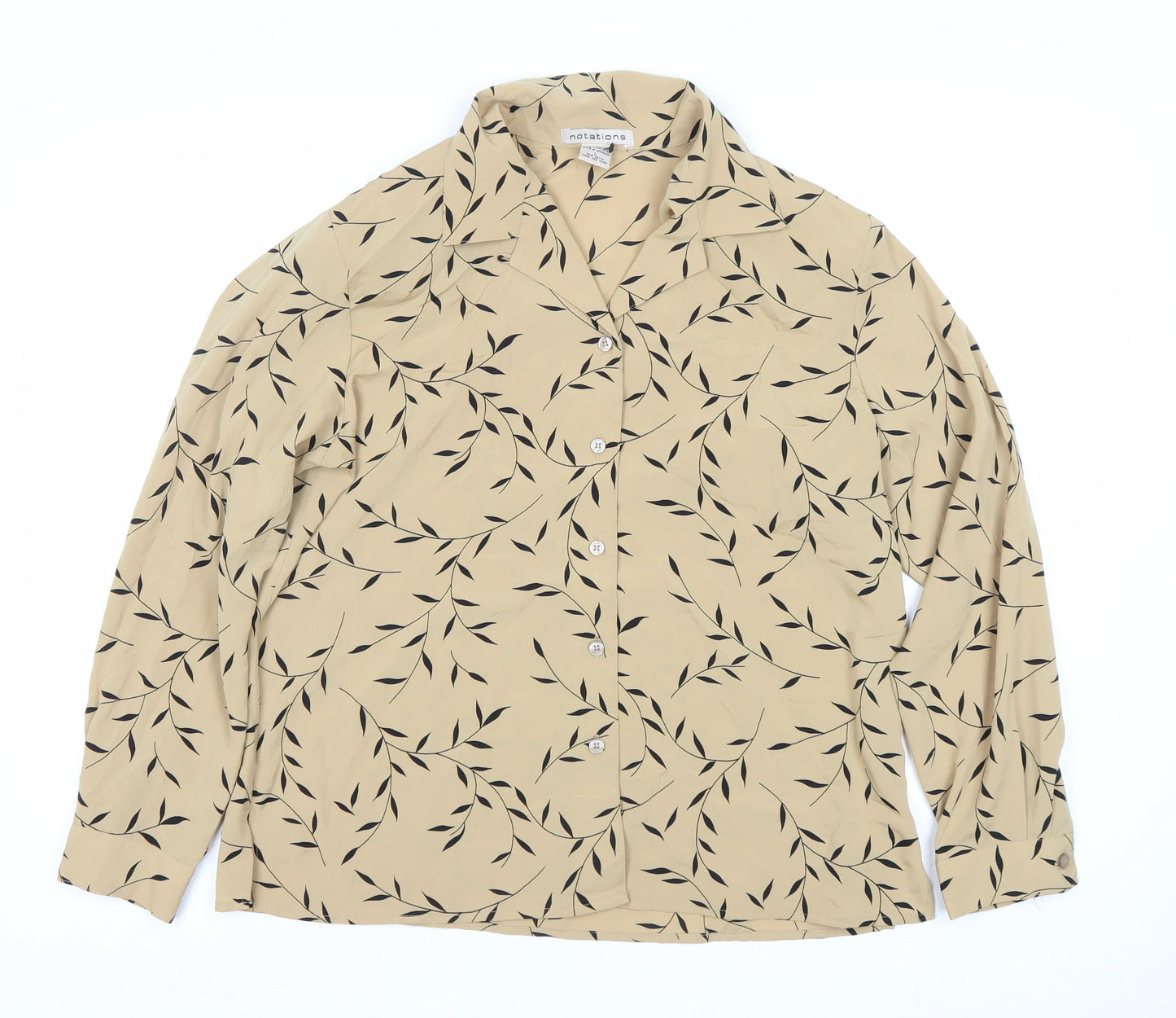 Womens UK Size L Notations Beige Basic Button-Up