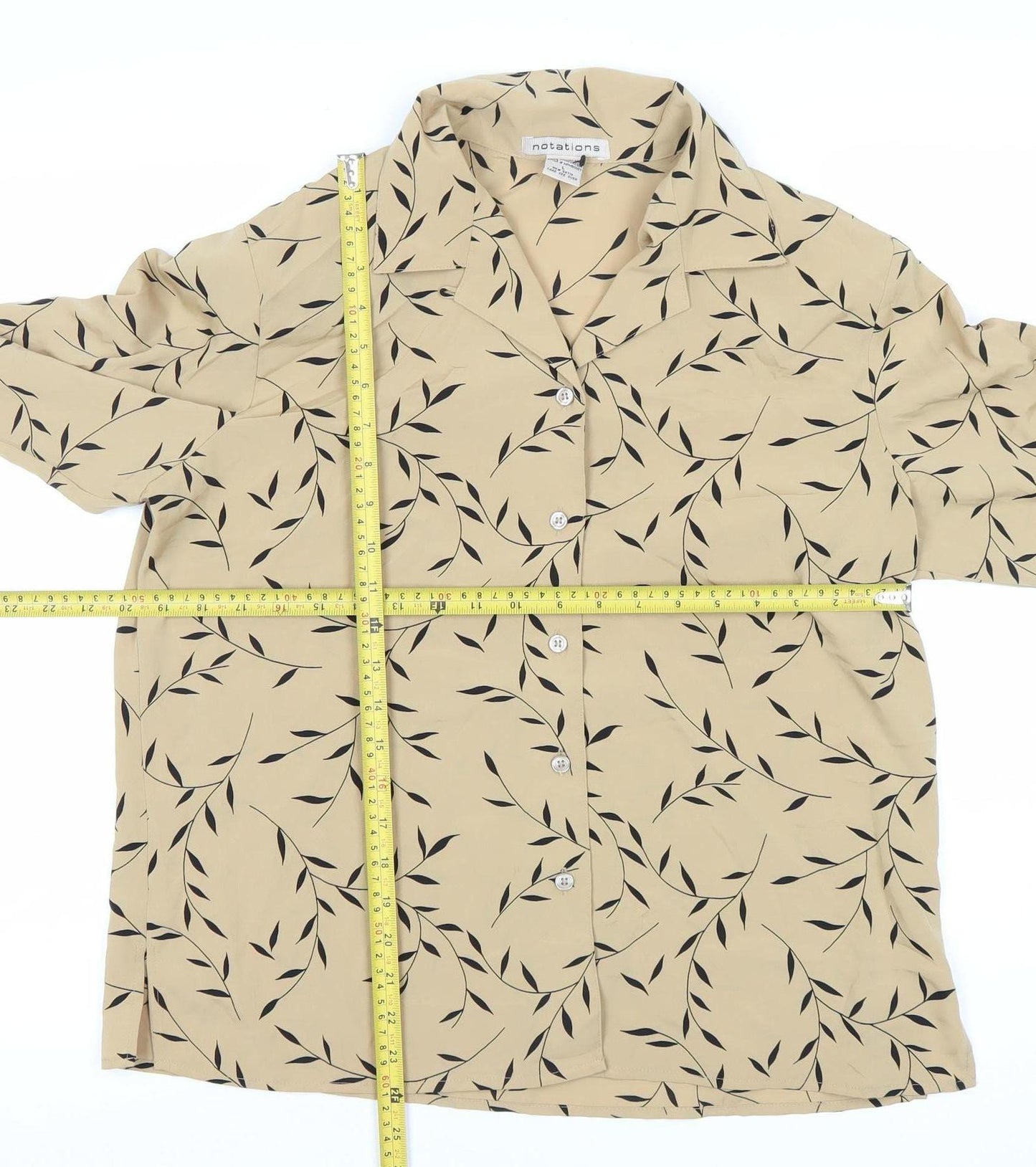 Womens UK Size L Notations Beige Basic Button-Up