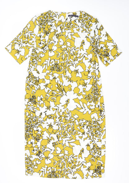 Marks and Spencer Women’s Yellow Floral Sheath Dress UK 6 Knee Length