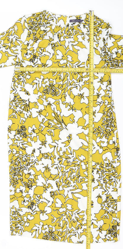 Marks and Spencer Women’s Yellow Floral Sheath Dress UK 6 Knee Length
