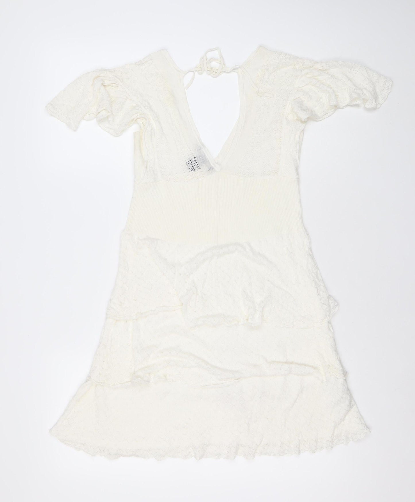 Xing Suit Women Ivory M A-Line Lace Knit Short Flutter Sleeve Dress