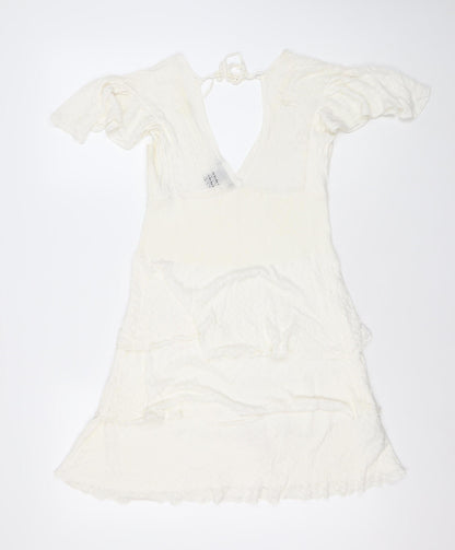 Xing Suit Women Ivory M A-Line Lace Knit Short Flutter Sleeve Dress