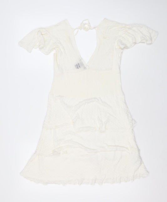 Xing Suit Women Ivory M A-Line Lace Knit Short Flutter Sleeve Dress