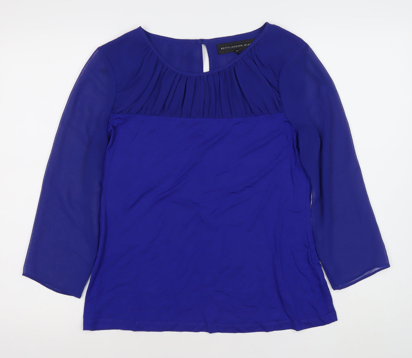 Betty Jackson Black Women's Blue Size 12 Blouse 3/4 Sleeve Work Top