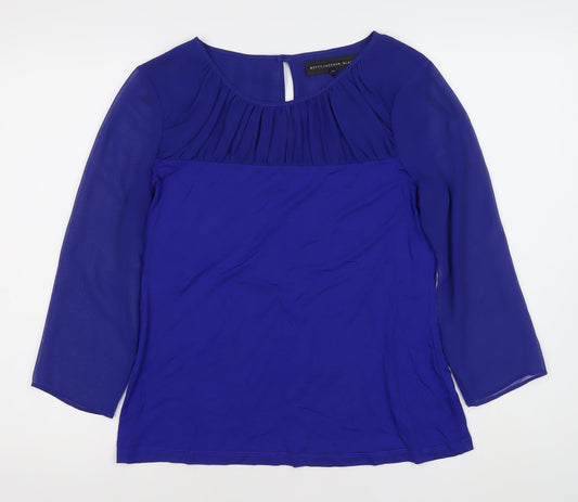 Betty Jackson Black Women's Blue Size 12 Blouse 3/4 Sleeve Work Top