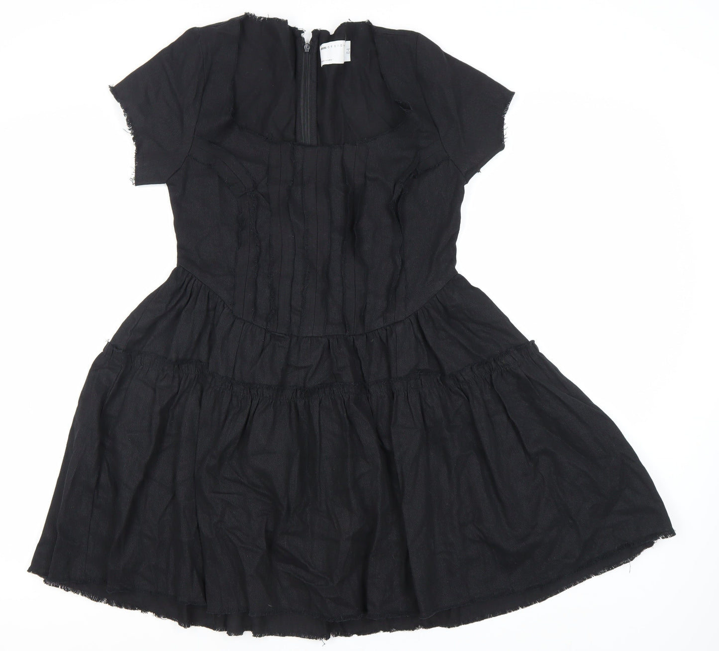 ASOS DESIGN Women’s Black Cotton Short A-Line Dress Size 8 Scoop Neck
