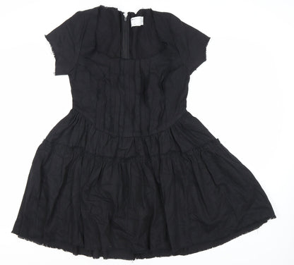 ASOS DESIGN Women’s Black Cotton Short A-Line Dress Size 8 Scoop Neck