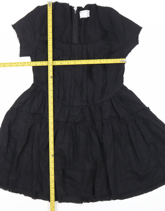 ASOS DESIGN Women’s Black Cotton Short A-Line Dress Size 8 Scoop Neck