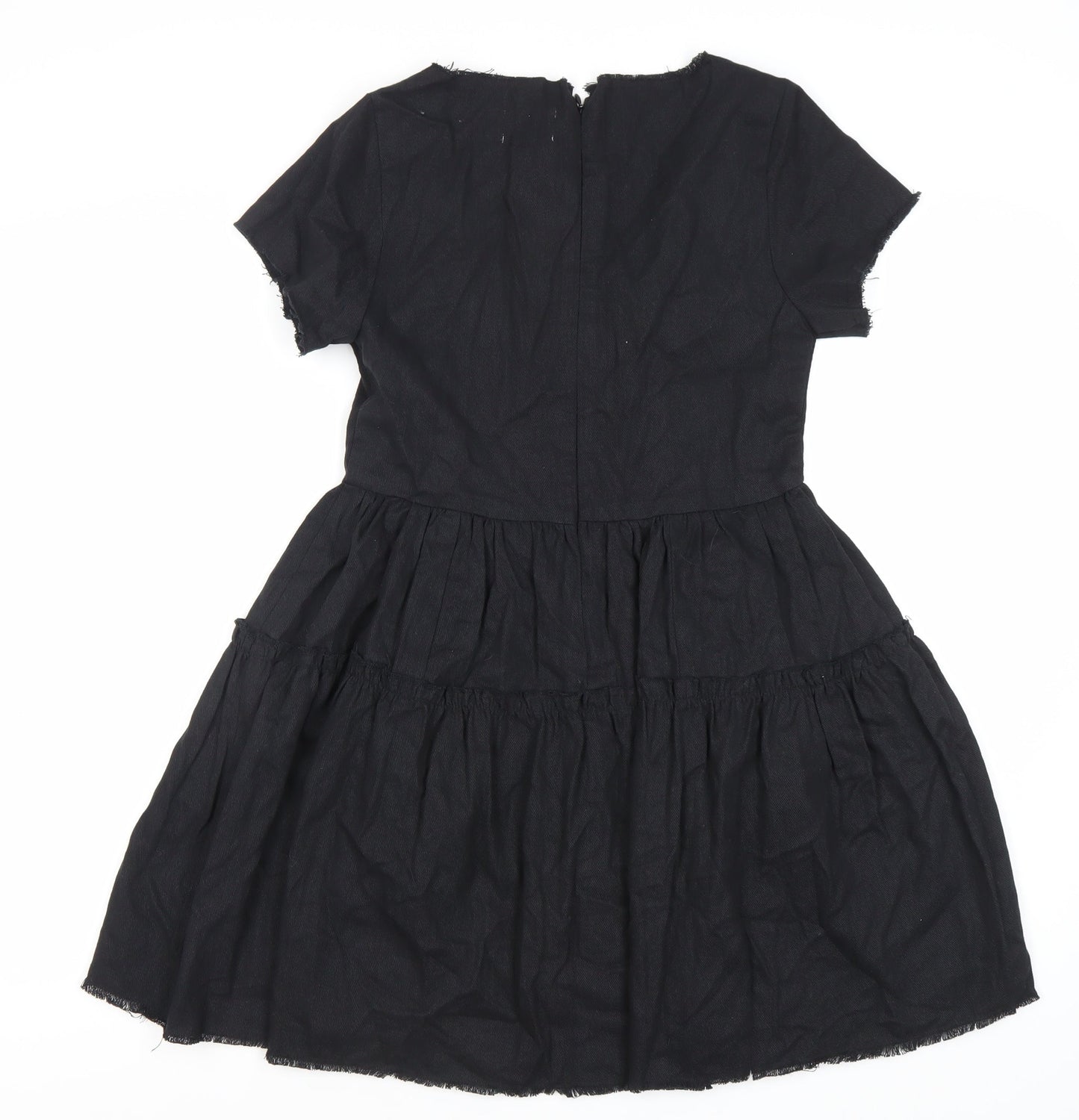 ASOS DESIGN Women’s Black Cotton Short A-Line Dress Size 8 Scoop Neck