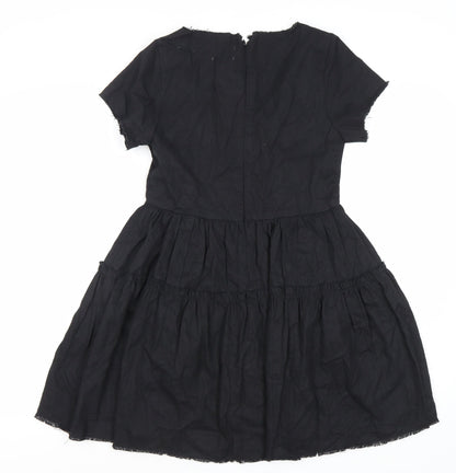 ASOS DESIGN Women’s Black Cotton Short A-Line Dress Size 8 Scoop Neck