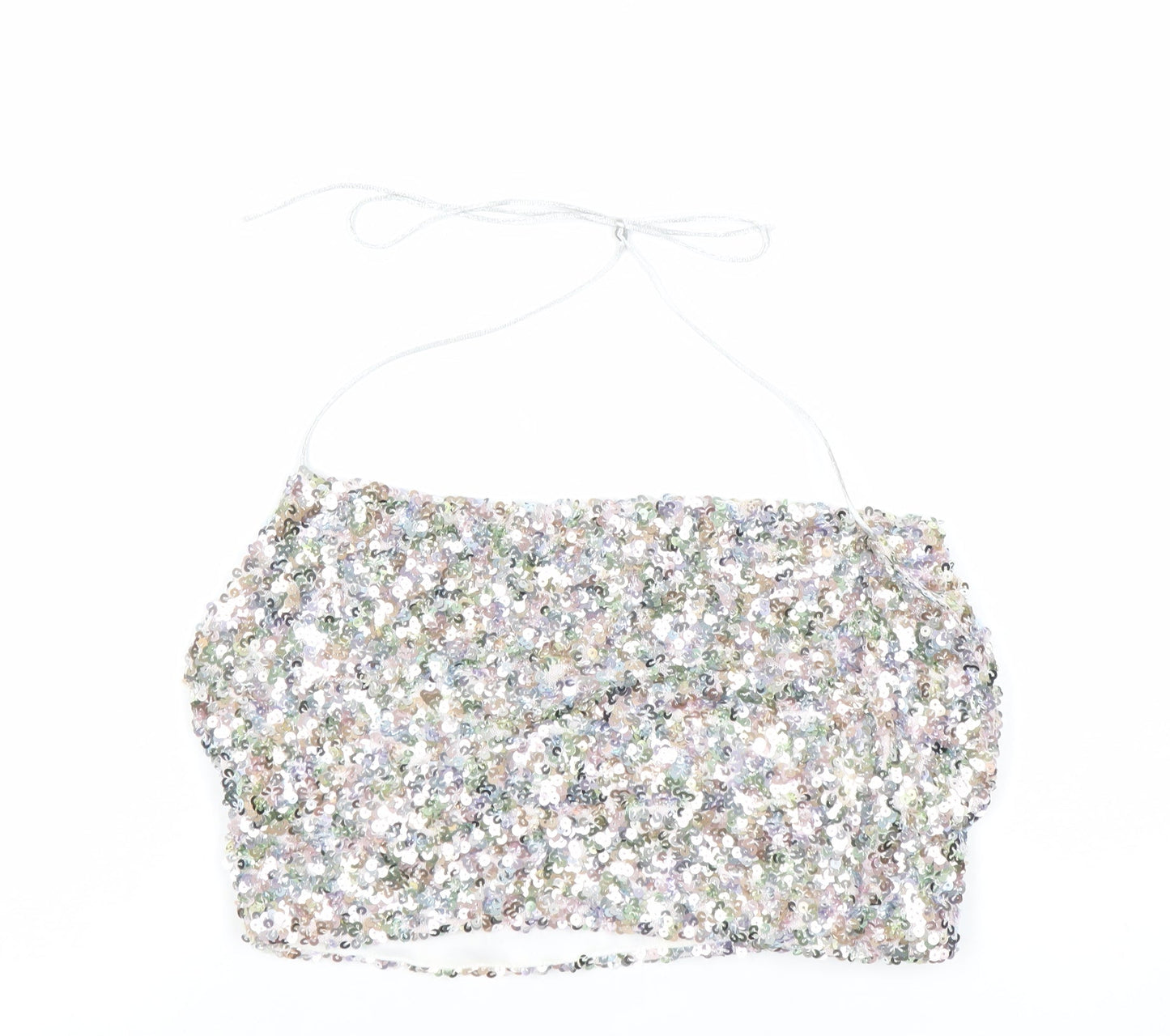 Boohoo Womens Multicoloured Sequin Halter Cropped Tank Top Size 8 Party