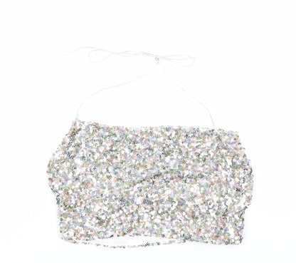 Boohoo Womens Multicoloured Sequin Halter Cropped Tank Top Size 8 Party