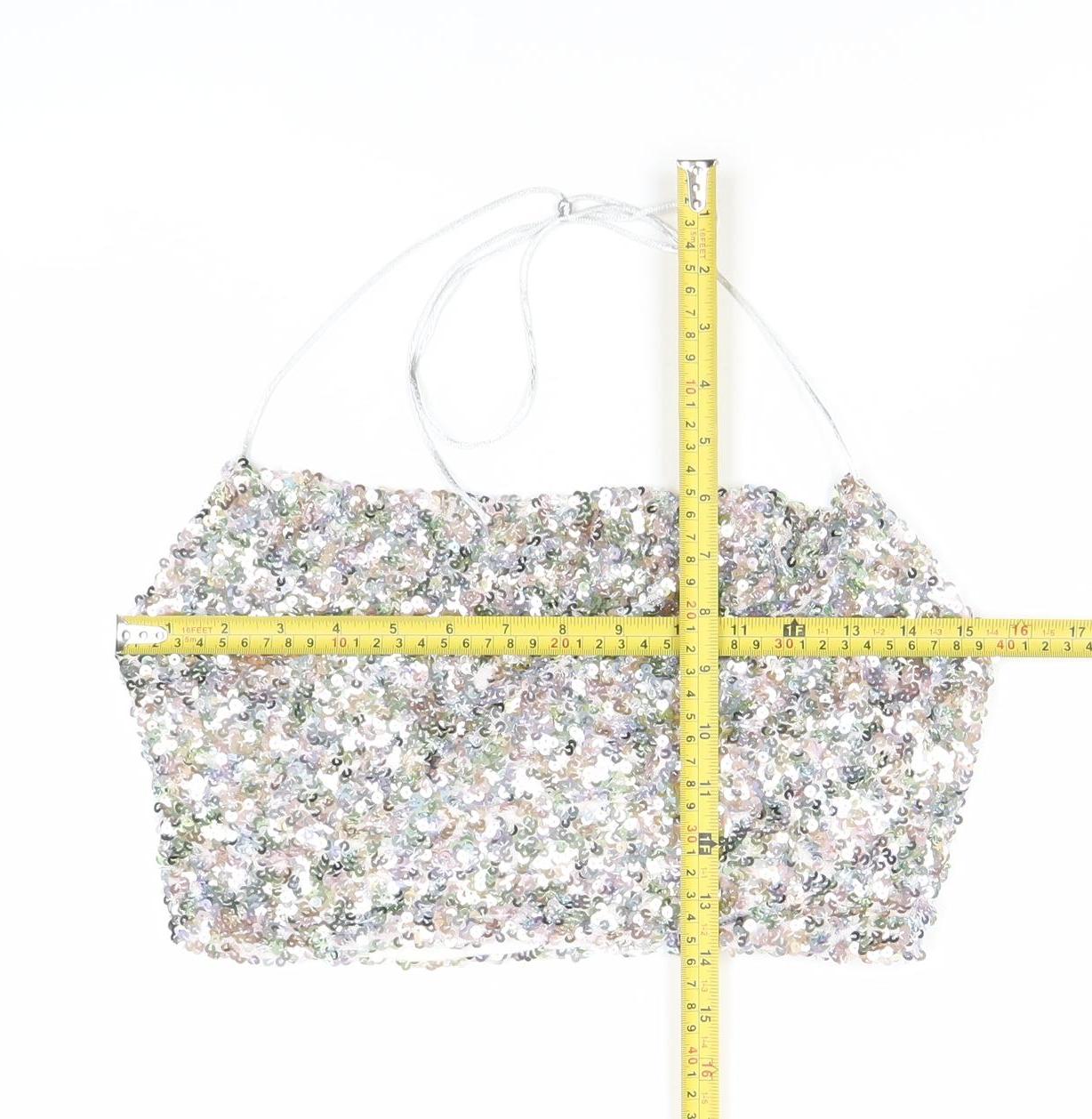 Boohoo Womens Multicoloured Sequin Halter Cropped Tank Top Size 8 Party