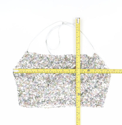Boohoo Womens Multicoloured Sequin Halter Cropped Tank Top Size 8 Party